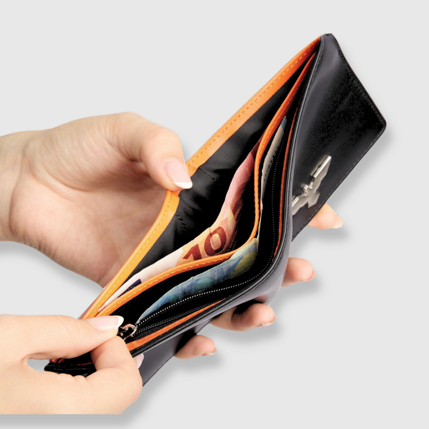 Genuine Leather Wallet with Orange Interior – Compact, Elegant & Secure