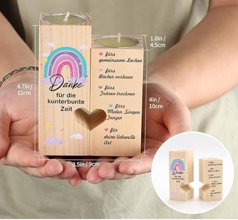 Danke Lehrer/in – Geschenkset mit Kerzenhalter aus Holz und Teelichtern