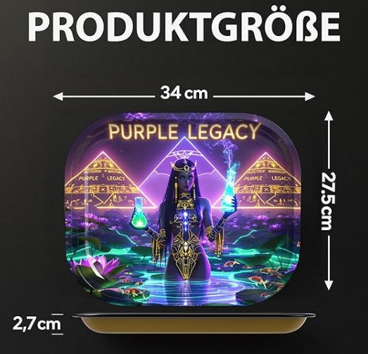 Metal Tray Egyptian Cyberpunk Design - Lotus Magic 34x27.5cm Rounded Corners Organizer