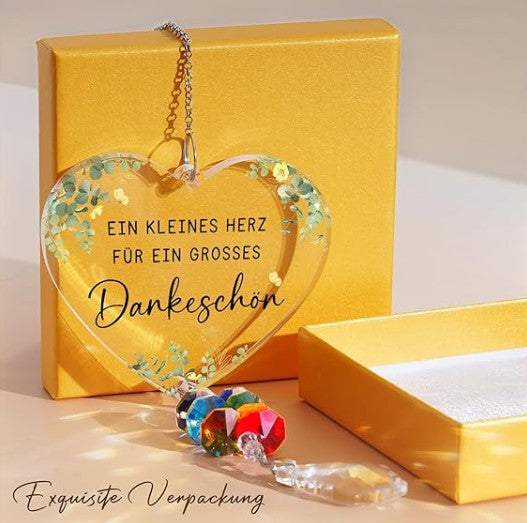 Thank You Crystal Suncatcher - Heart & Maple Leaf Gift for Women, Teachers & Colleagues