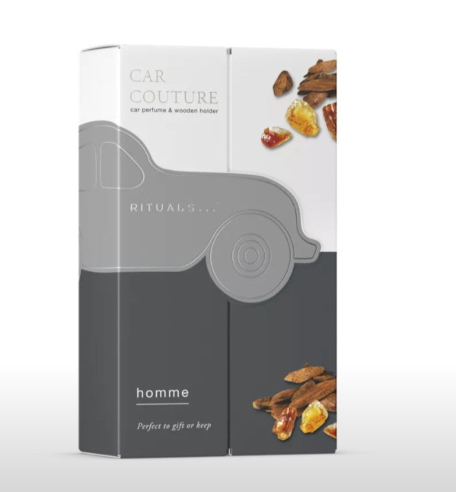 Homme Car Perfume Set - Cedarwood & Musk with Wooden Holder