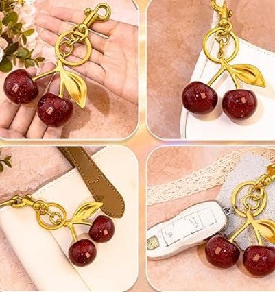 Goldener Kirsch-Schlüsselanhänger für Handtaschen – Elegantes Accessoire für Taschen