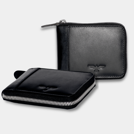 Black Leather Zipper Wallet – Minimalist Style