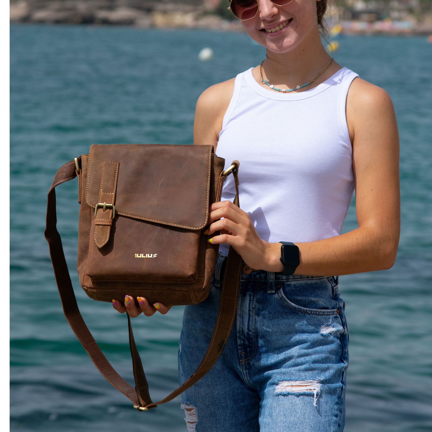 IULIUS Top Grain Genuine Leather Crossbody Bag - Stylish and Bold