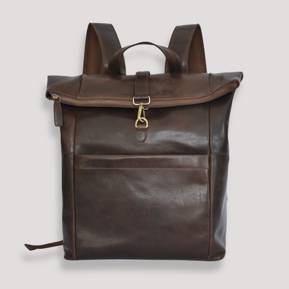 Classic Roll-Top Leather Laptop Backpack — Elegant Functionality for Everyday & Travel