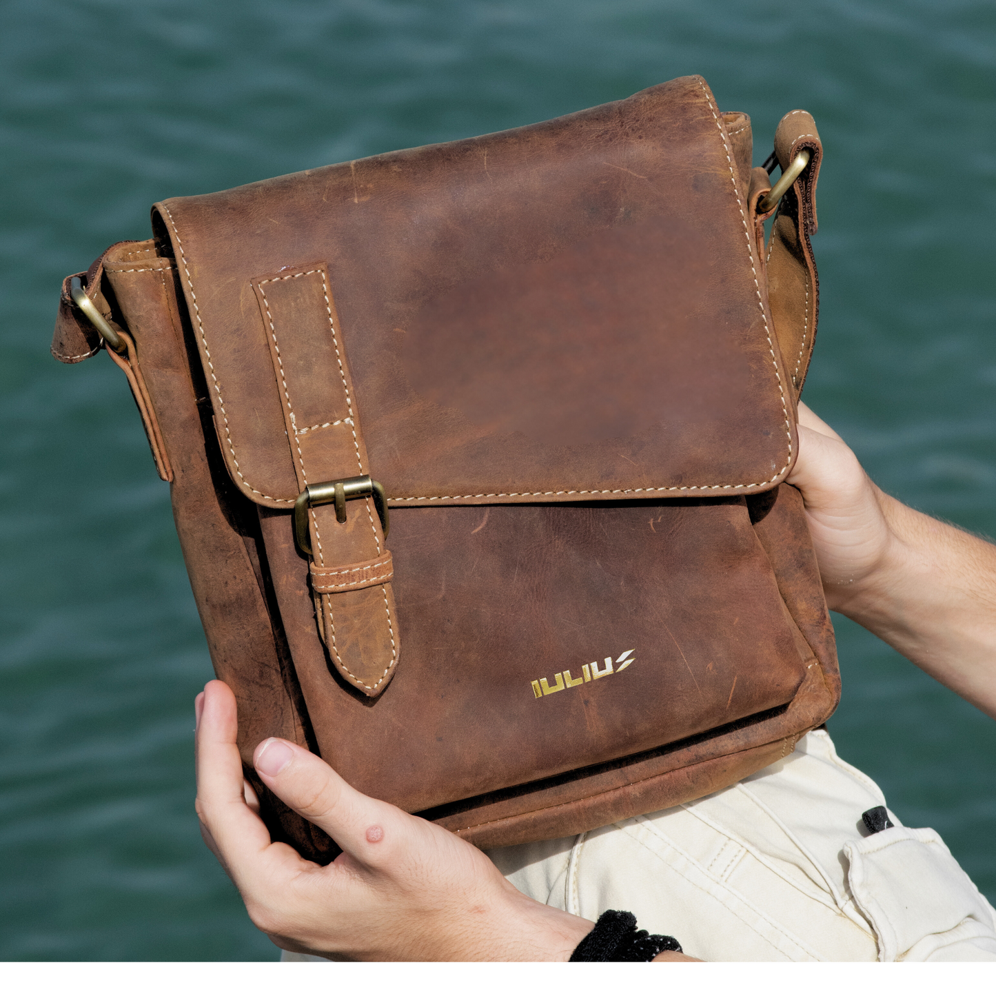 IULIUS Top Grain Genuine Leather Crossbody Bag - Stylish and Bold