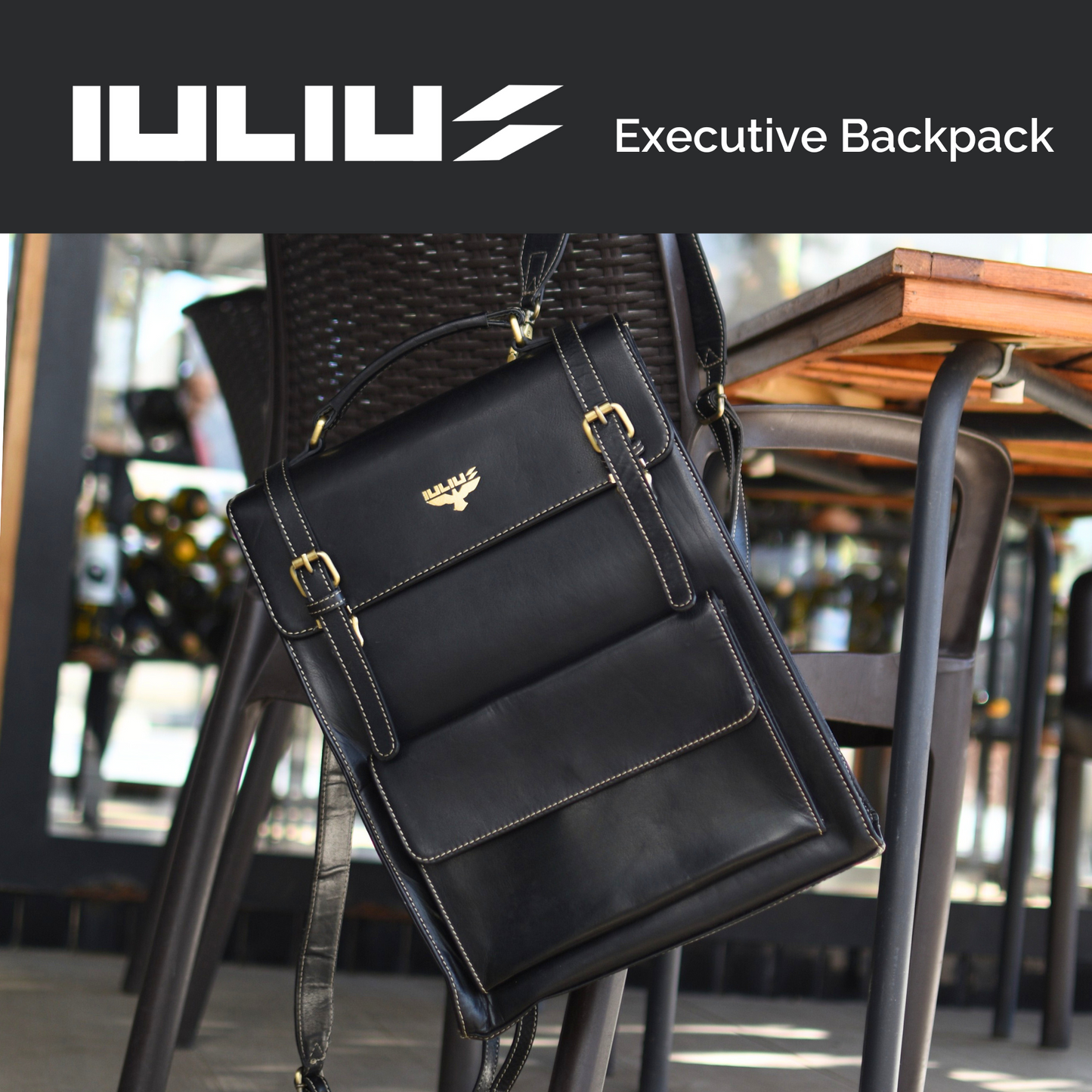 IULIUS Executive Rucksack aus schwarzem Leder – Professionelle Eleganz trifft auf Alltagstauglichkeit