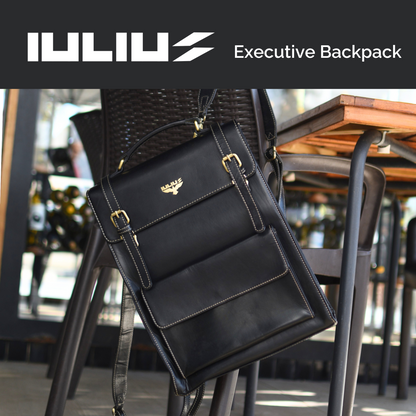IULIUS Executive Rucksack aus schwarzem Leder – Professionelle Eleganz trifft auf Alltagstauglichkeit