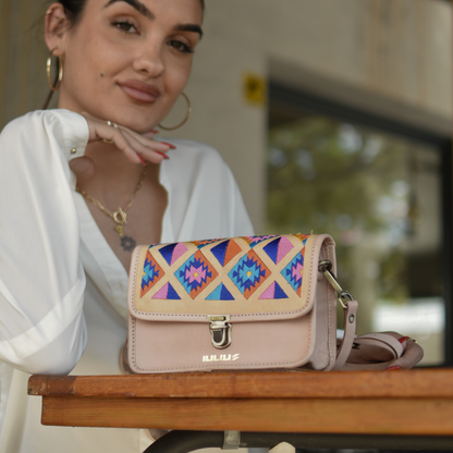 Light Pink Embroidered Leather Crossbody – Artisanal & Bold