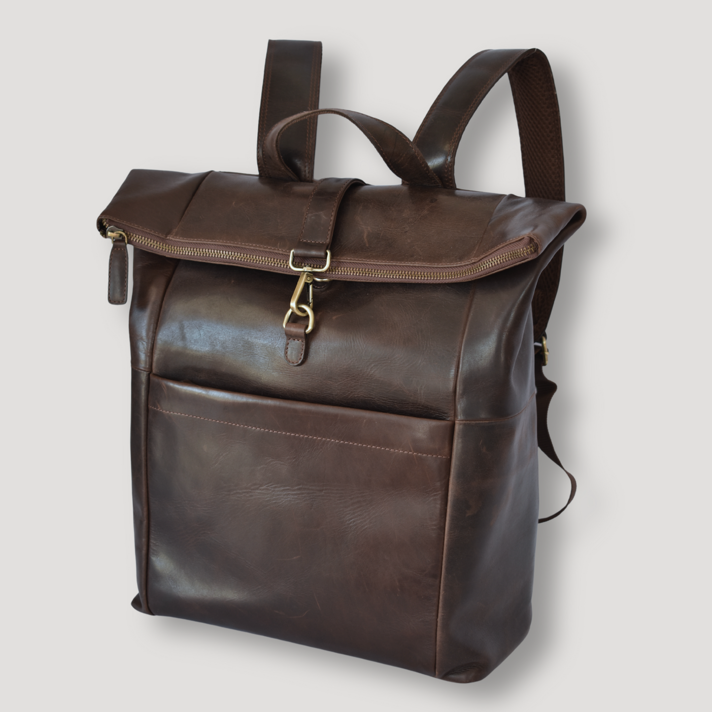 Classic Roll-Top Leather Laptop Backpack — Elegant Functionality for Everyday & Travel