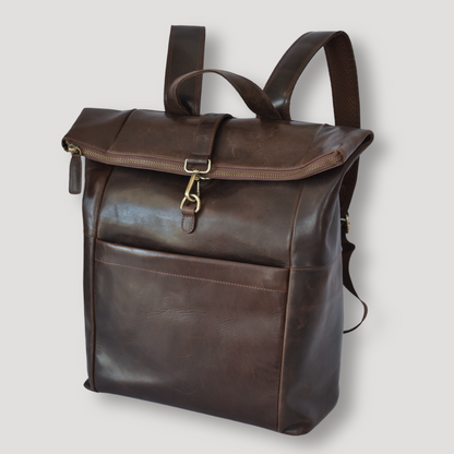 Classic Roll-Top Leather Laptop Backpack — Elegant Functionality for Everyday & Travel