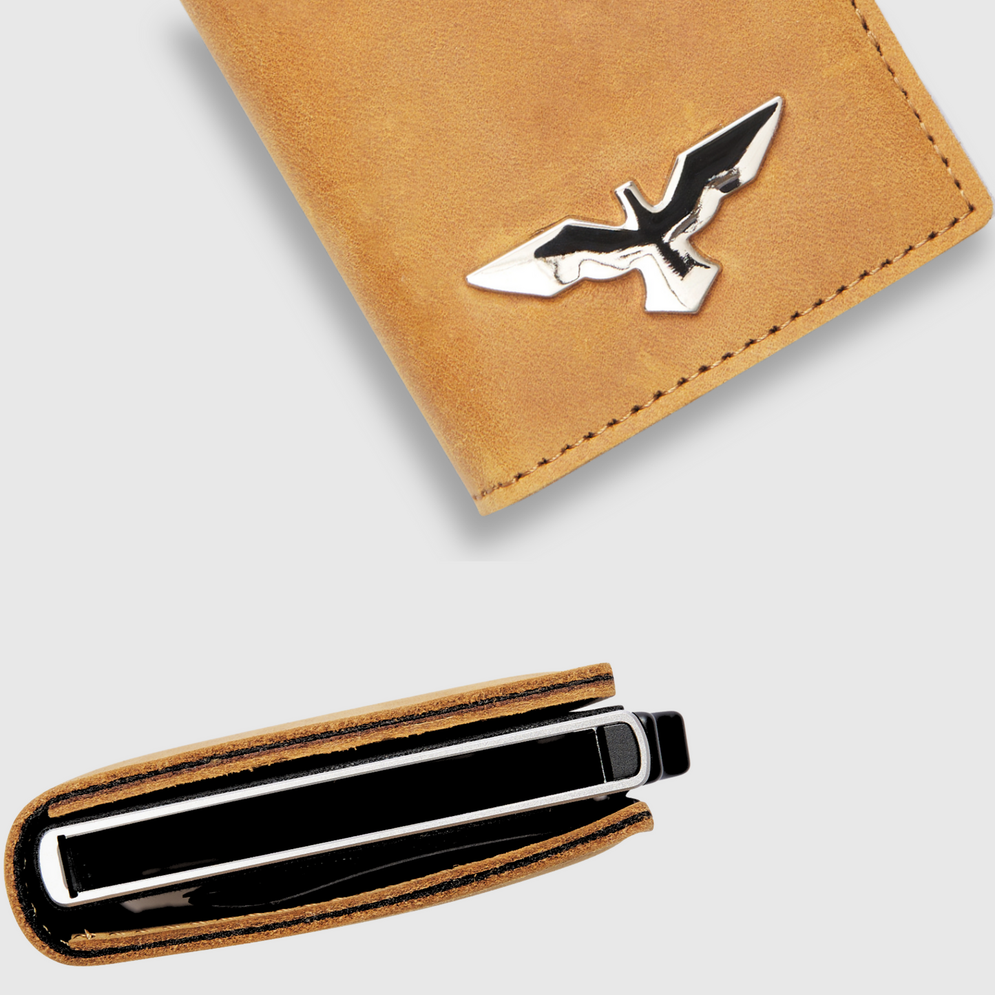 Ochre Leather Pop-Up Card Holder - Classic Style Meets Modern Innovation