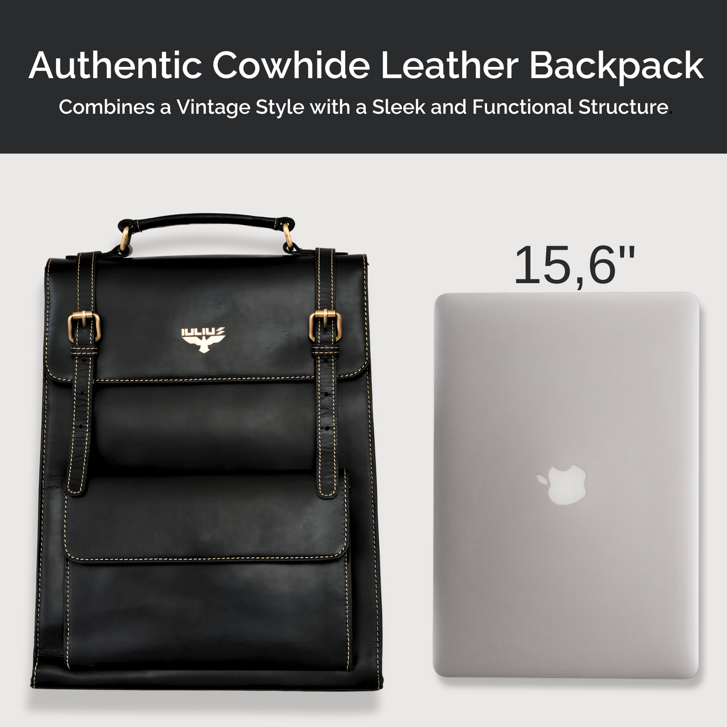 IULIUS Executive Rucksack aus schwarzem Leder – Professionelle Eleganz trifft auf Alltagstauglichkeit