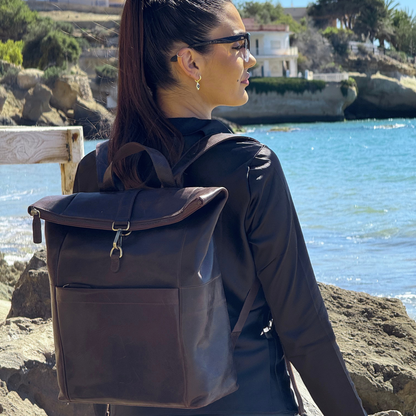 Classic Roll-Top Leather Laptop Backpack — Elegant Functionality for Everyday & Travel