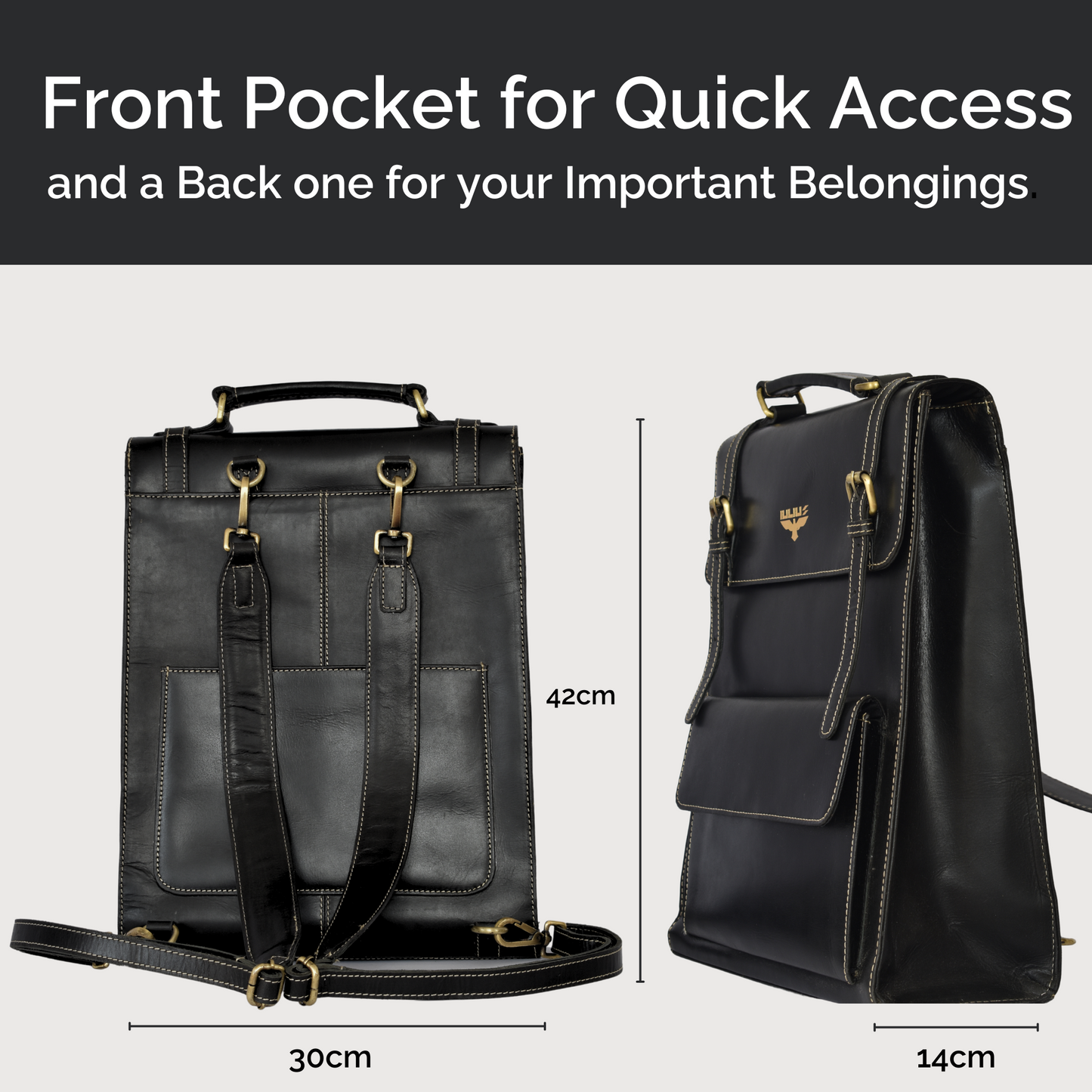 IULIUS Executive Rucksack aus schwarzem Leder – Professionelle Eleganz trifft auf Alltagstauglichkeit