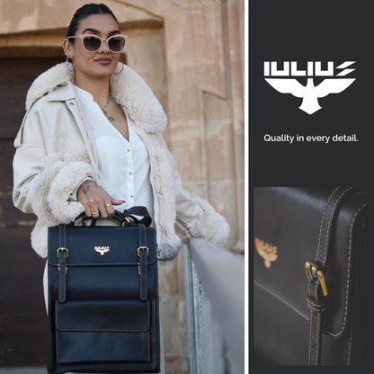 IULIUS Executive Rucksack aus schwarzem Leder – Professionelle Eleganz trifft auf Alltagstauglichkeit