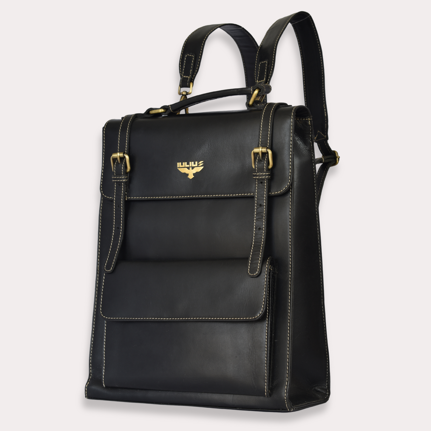 IULIUS Executive Rucksack aus schwarzem Leder – Professionelle Eleganz trifft auf Alltagstauglichkeit