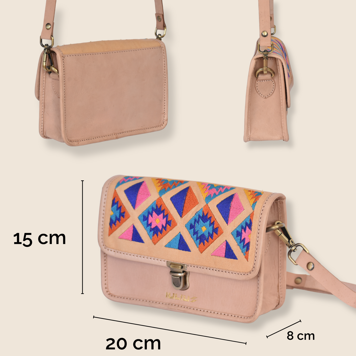 Light Pink Embroidered Leather Crossbody – Artisanal & Bold