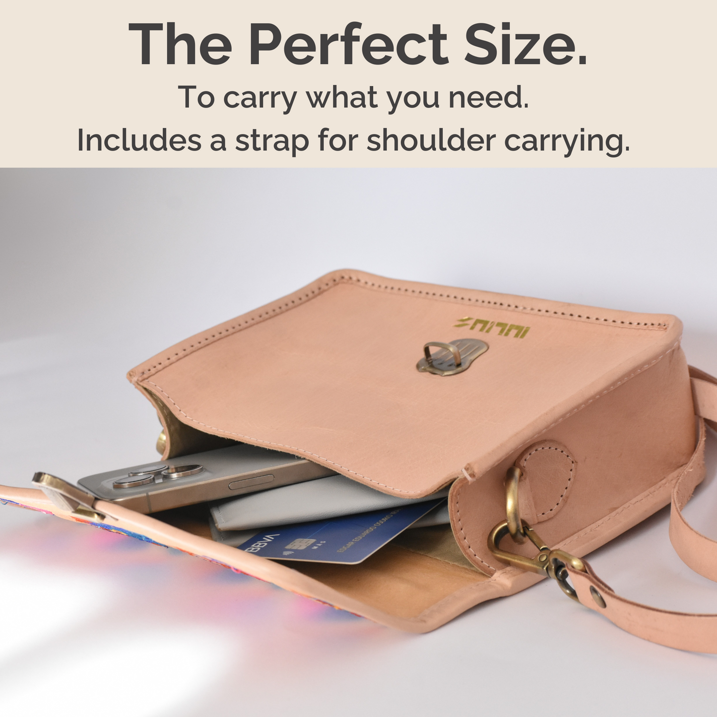 Light Pink Embroidered Leather Crossbody – Artisanal & Bold