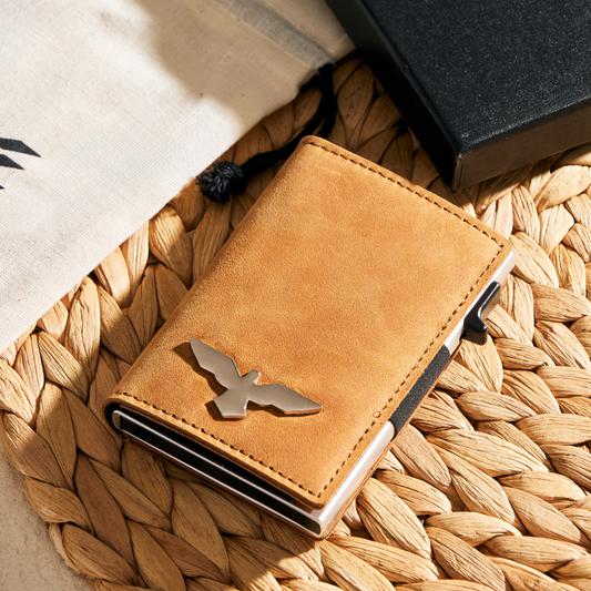 Ochre Leather Pop-Up Card Holder - Classic Style Meets Modern Innovation