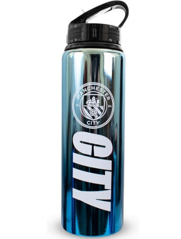 Hy-Pro Officially Licensed Manchester City F.C 750ml Aluminium UV Bottle | Integrated Foldable Straw, Neochrome Finish
