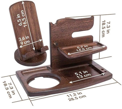 Men's Wooden Organiser Station - Rotating Phone Dock with Watch & Wallet Holder