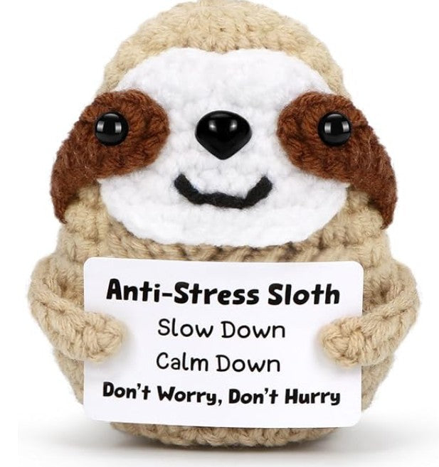 Positive Sloth Pocket Hug - Handmade Crochet Stress Relief Gift