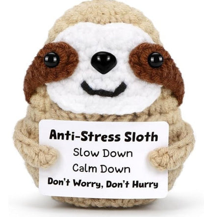 Positive Sloth Pocket Hug - Handmade Crochet Stress Relief Gift