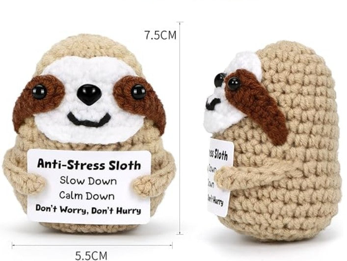 Positive Sloth Pocket Hug - Handmade Crochet Stress Relief Gift