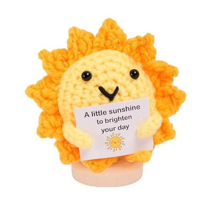 Positive Thank You Sun Knitted Doll - Handmade Sunshine Gift with Encouragement Card