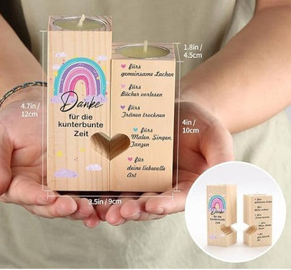 Danke Lehrer/in – Geschenkset mit Kerzenhalter aus Holz und Teelichtern