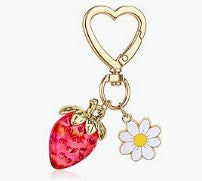 Erdbeer-Taschenanhänger – Niedlicher Schlüsselanhänger mit Blumenanhänger, Glücksbringer, Geschenk für Frauen