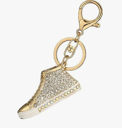 Schlüsselanhänger mit goldenem Schuhanhänger – Geschenkidee: Taschenanhänger mit Strasssteinen &amp; Autoschlüsselanhänger