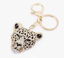 Crystal Leopard Head Keychain - Rhinestone Purse Charm & Bag Pendant Gift