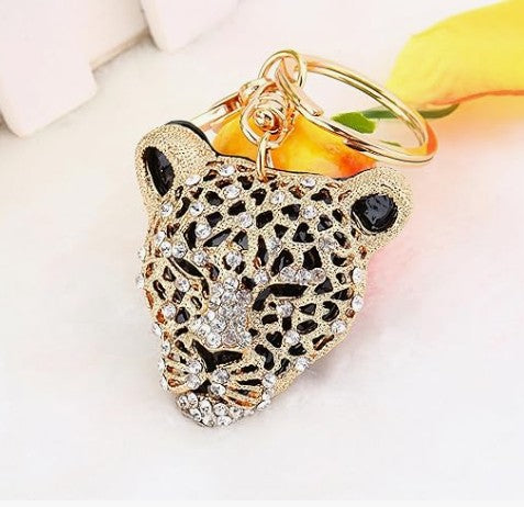 Crystal Leopard Head Keychain - Rhinestone Purse Charm & Bag Pendant Gift