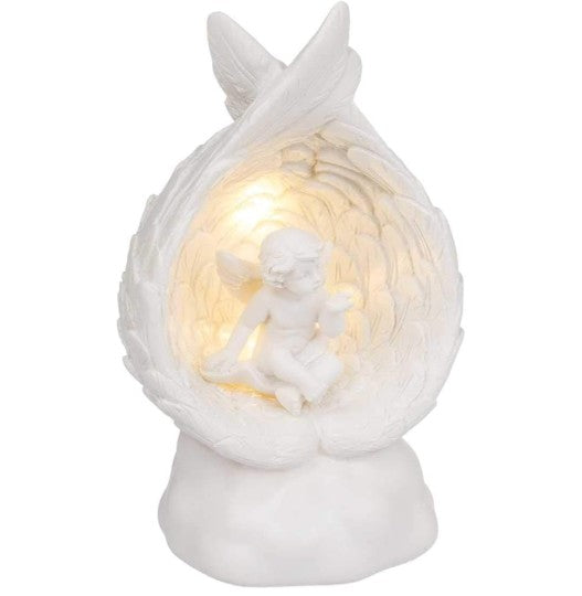 LED-Dekorationsfigur: Sitzender Engel – Weiße Schutzengel-Lichtdekoration