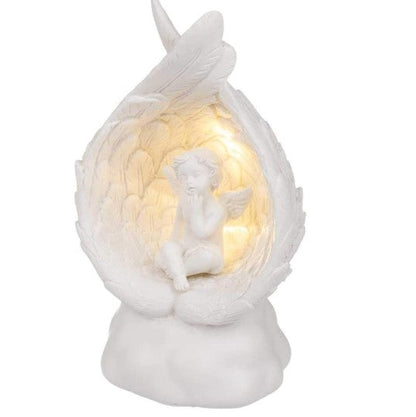 LED-Dekorationsfigur: Sitzender Engel – Weiße Schutzengel-Lichtdekoration