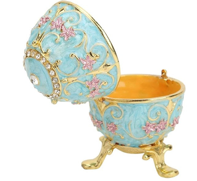 Dekorative Schmuckschatulle in Eierform – Handbemalter, emaillierter Organizer mit Diamanten-Osterei-Design