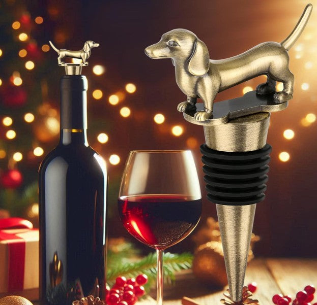 Dachshund Wine Bottle Stopper - Christmas Gift with Festive Packaging & Card Bronze Sausage Dog