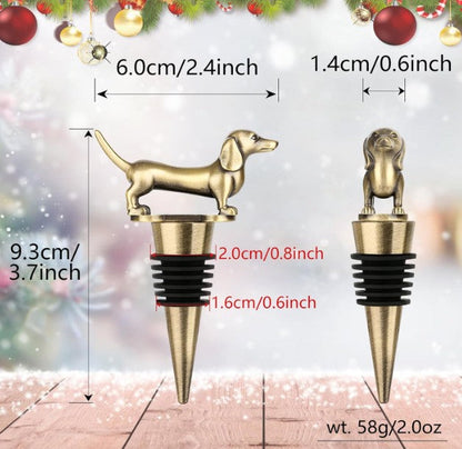 Dachshund Wine Bottle Stopper - Christmas Gift with Festive Packaging & Card Bronze Sausage Dog
