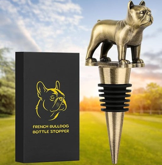 French Bulldog Wine Stopper - Bronze Dog Gift with Gift Box & Card for Wine Lovers
