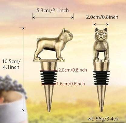 French Bulldog Wine Stopper - Bronze Dog Gift with Gift Box & Card for Wine Lovers