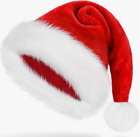 Weihnachtsmannmütze – Plüschmütze aus rotem Samt für Erwachsene und Kinder mit weißem Pelzbesatz