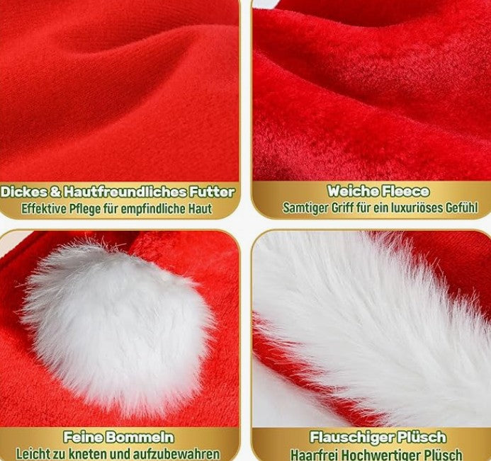 Christmas Santa Hat - Plush Red Velvet Hat for Adults Children with White Fur Trim