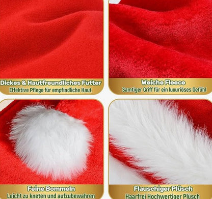 Christmas Santa Hat - Plush Red Velvet Hat for Adults Children with White Fur Trim