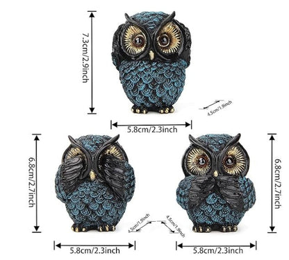 Three Wise Owls Decoration Set - Resin Animal Sculptures 'See Hear Speak No Evil' for Home