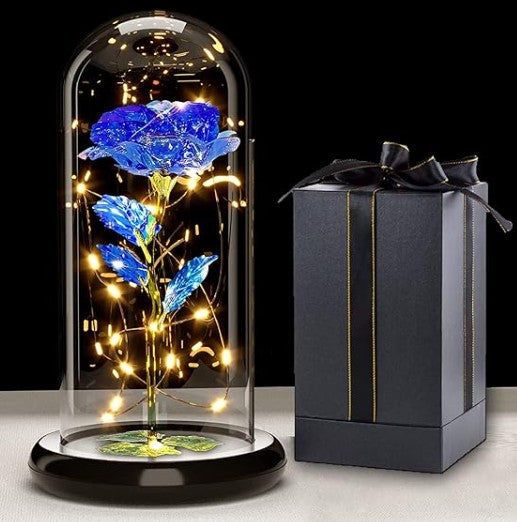 Galaxienrose in Glaskuppel mit LED-Beleuchtung – Ewiges Blumengeschenk zum Muttertag