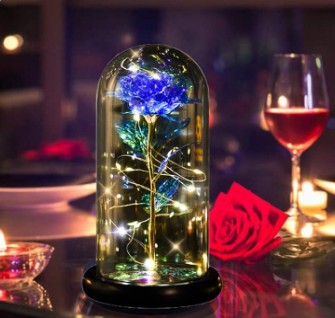 Galaxienrose in Glaskuppel mit LED-Beleuchtung – Ewiges Blumengeschenk zum Muttertag