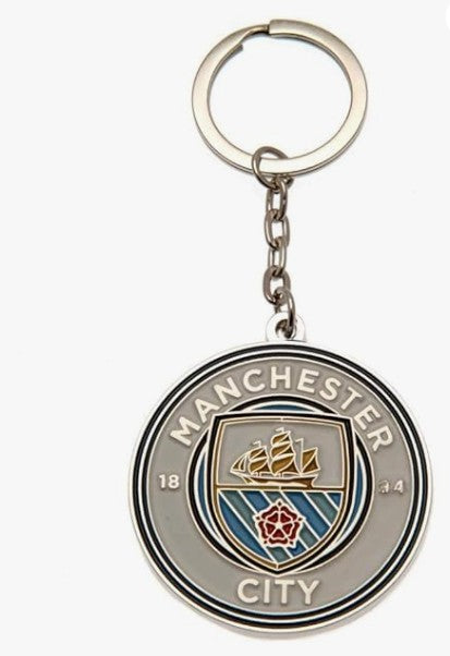 Manchester City FC Keyring - Official Metal Crest Keychain 40mm x 30mm