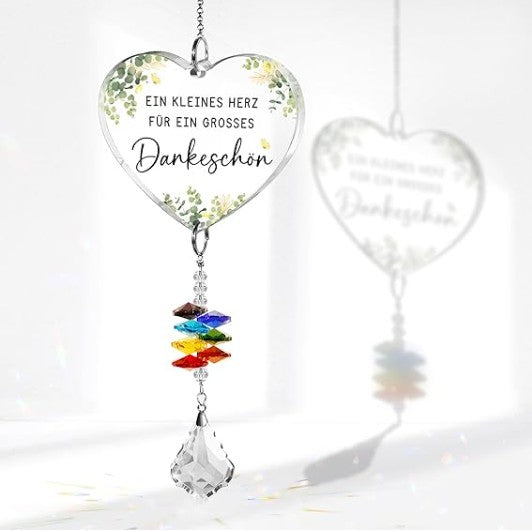 Thank You Crystal Suncatcher - Heart & Maple Leaf Gift for Women, Teachers & Colleagues